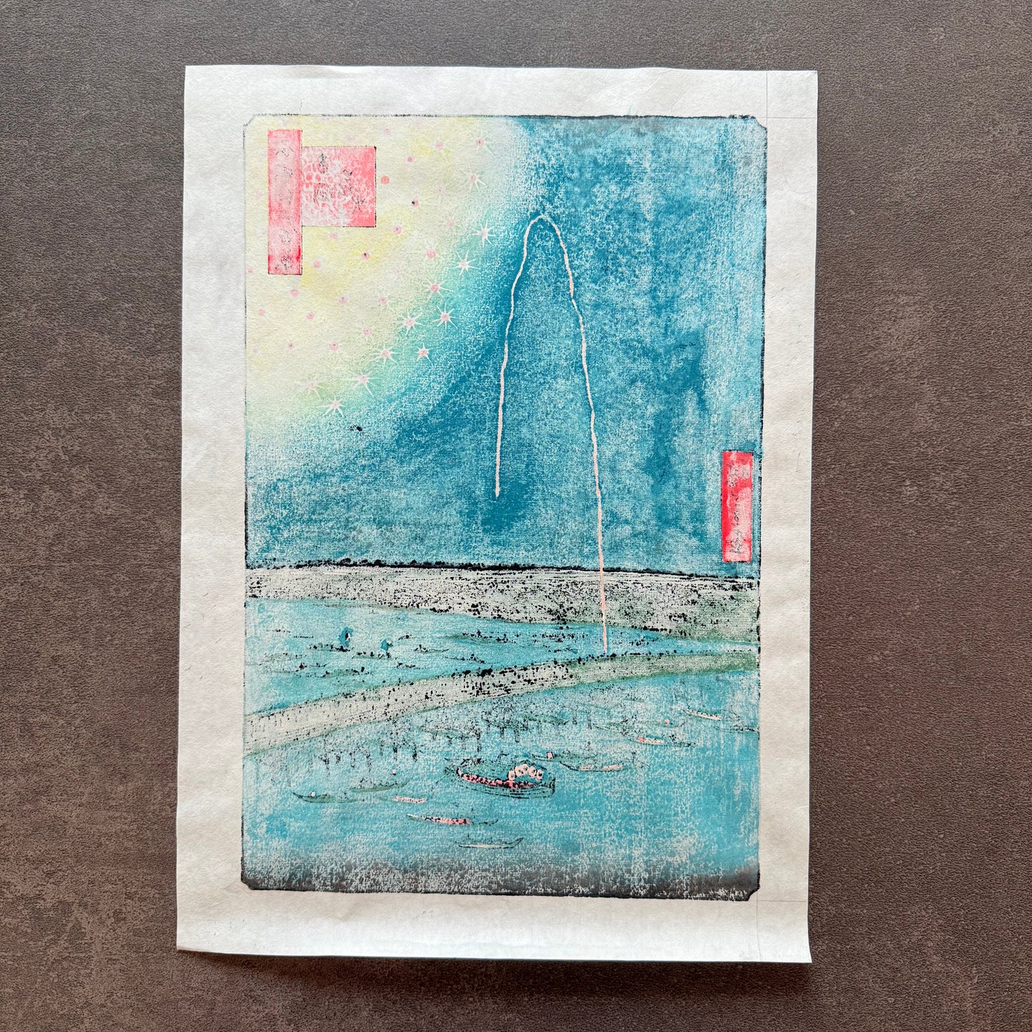 Framed Japanese Wall Art – Hiroshige “Ryogoku Fireworks” Ukiyo-e Reprint | Hand-Printed in Japan by Liu Changqing | UV Acrylic Frame