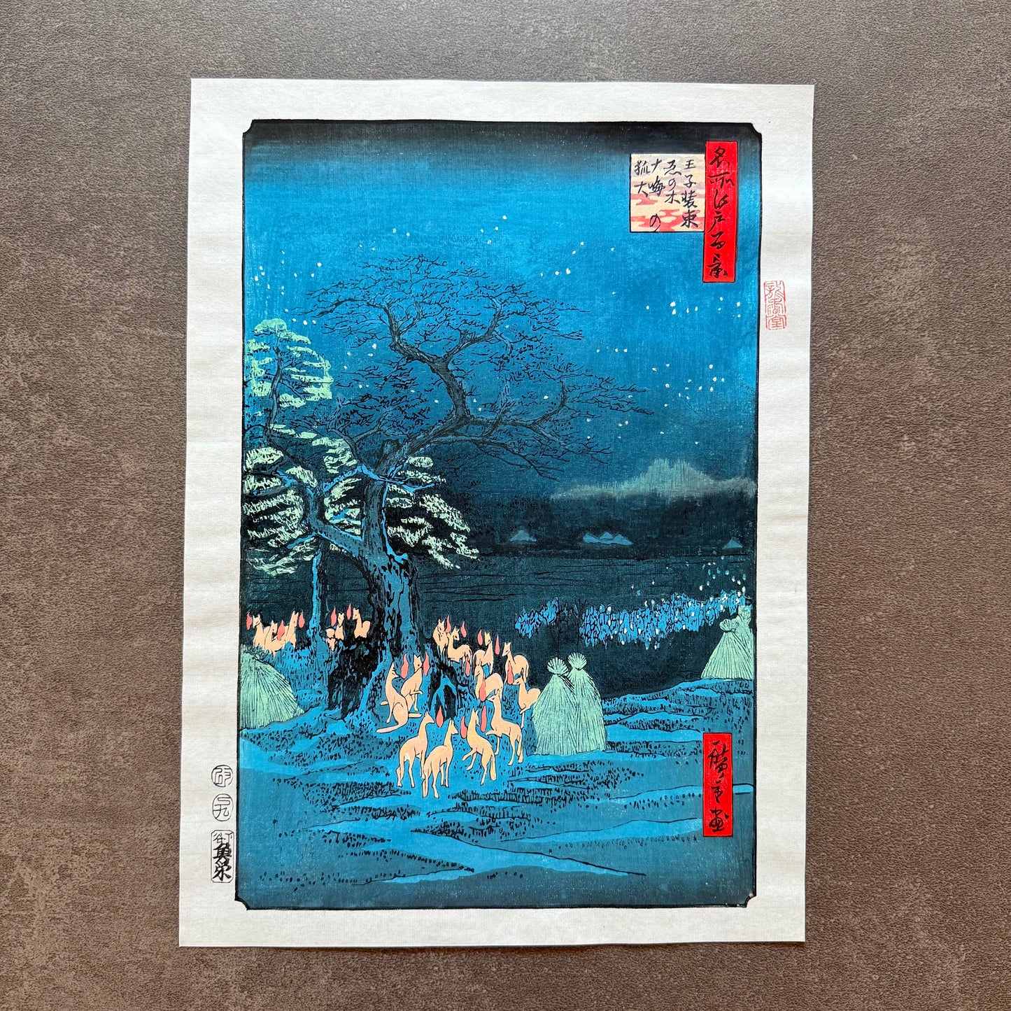 Framed Japanese Ukiyo-e Wall Art – Hiroshige “Fox Fires at Oji” by Liu Changqing | UV Acrylic Frame | Edo Period Reproduction