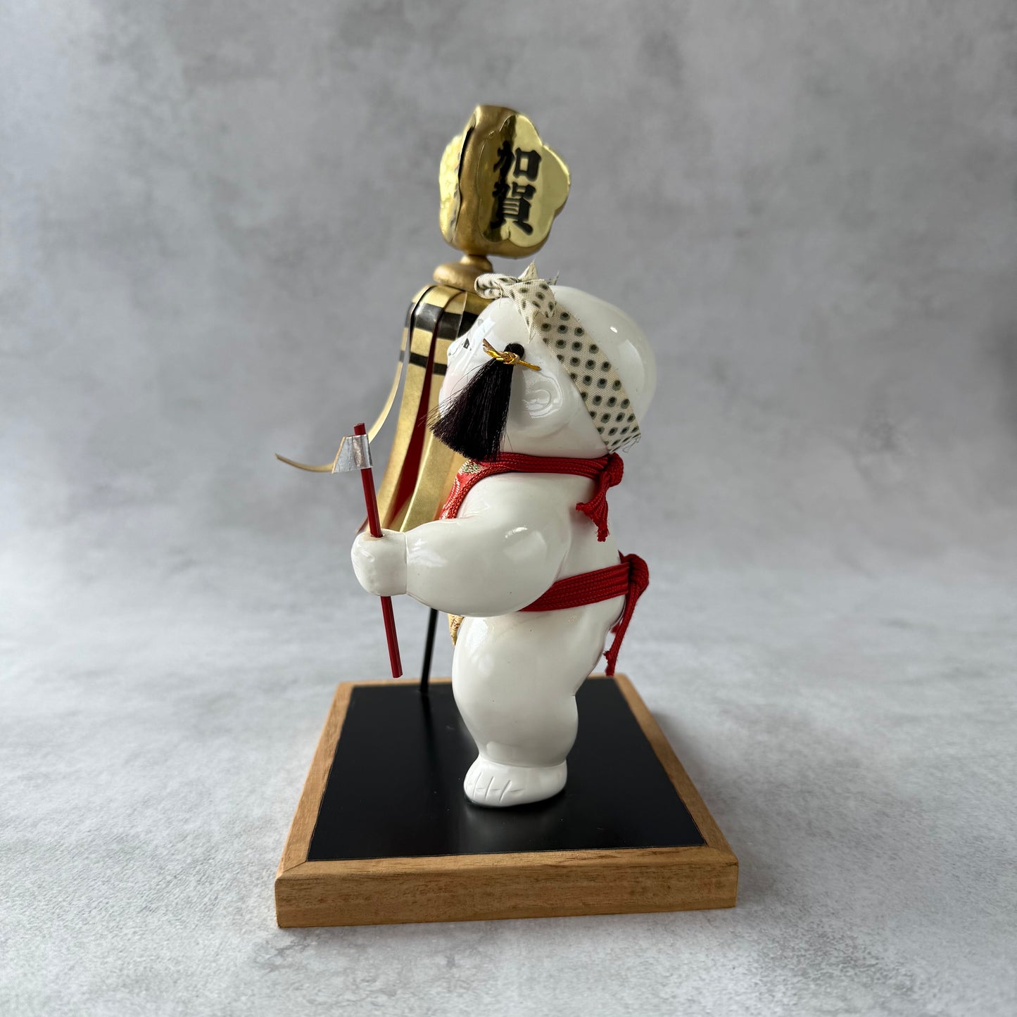Vintage Japanese Warrior Doll – Kintaro with Gold Folding Screen | Traditional Kaga Folk Art from 1970s Japan