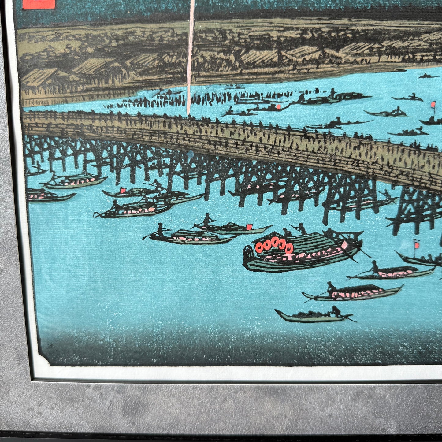 Framed Japanese Wall Art – Hiroshige “Ryogoku Fireworks” Ukiyo-e Reprint | Hand-Printed in Japan by Liu Changqing | UV Acrylic Frame