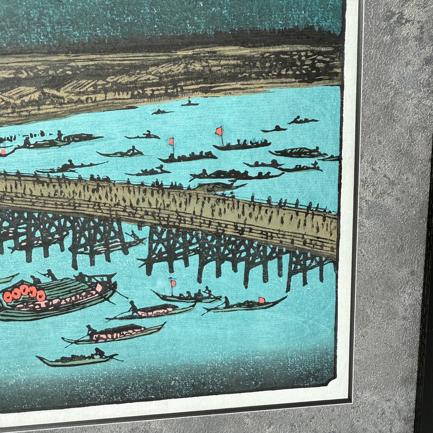 Framed Japanese Wall Art – Hiroshige “Ryogoku Fireworks” Ukiyo-e Reprint | Hand-Printed in Japan by Liu Changqing | UV Acrylic Frame