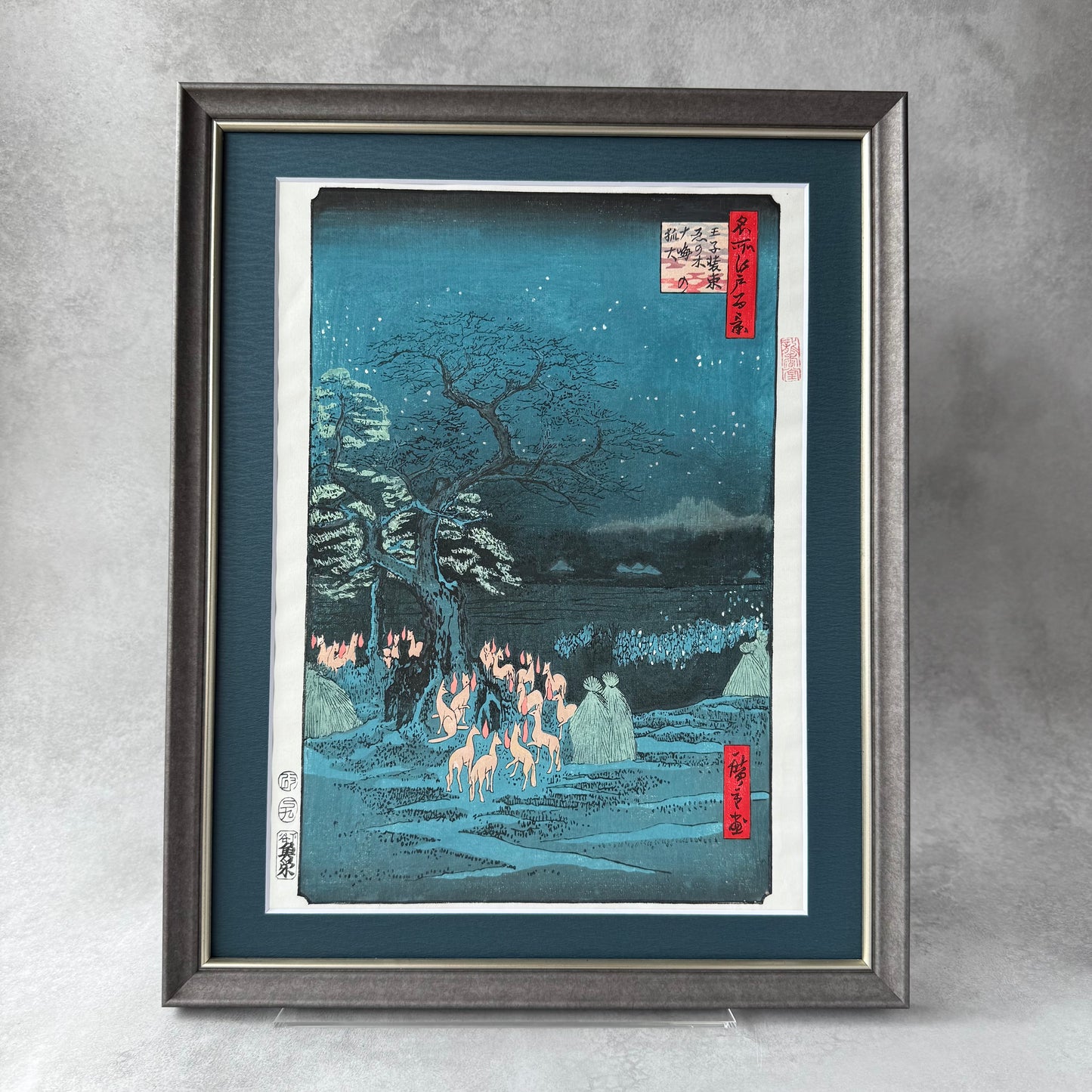 Framed Japanese Ukiyo-e Wall Art – Hiroshige “Fox Fires at Oji” by Liu Changqing | UV Acrylic Frame | Edo Period Reproduction