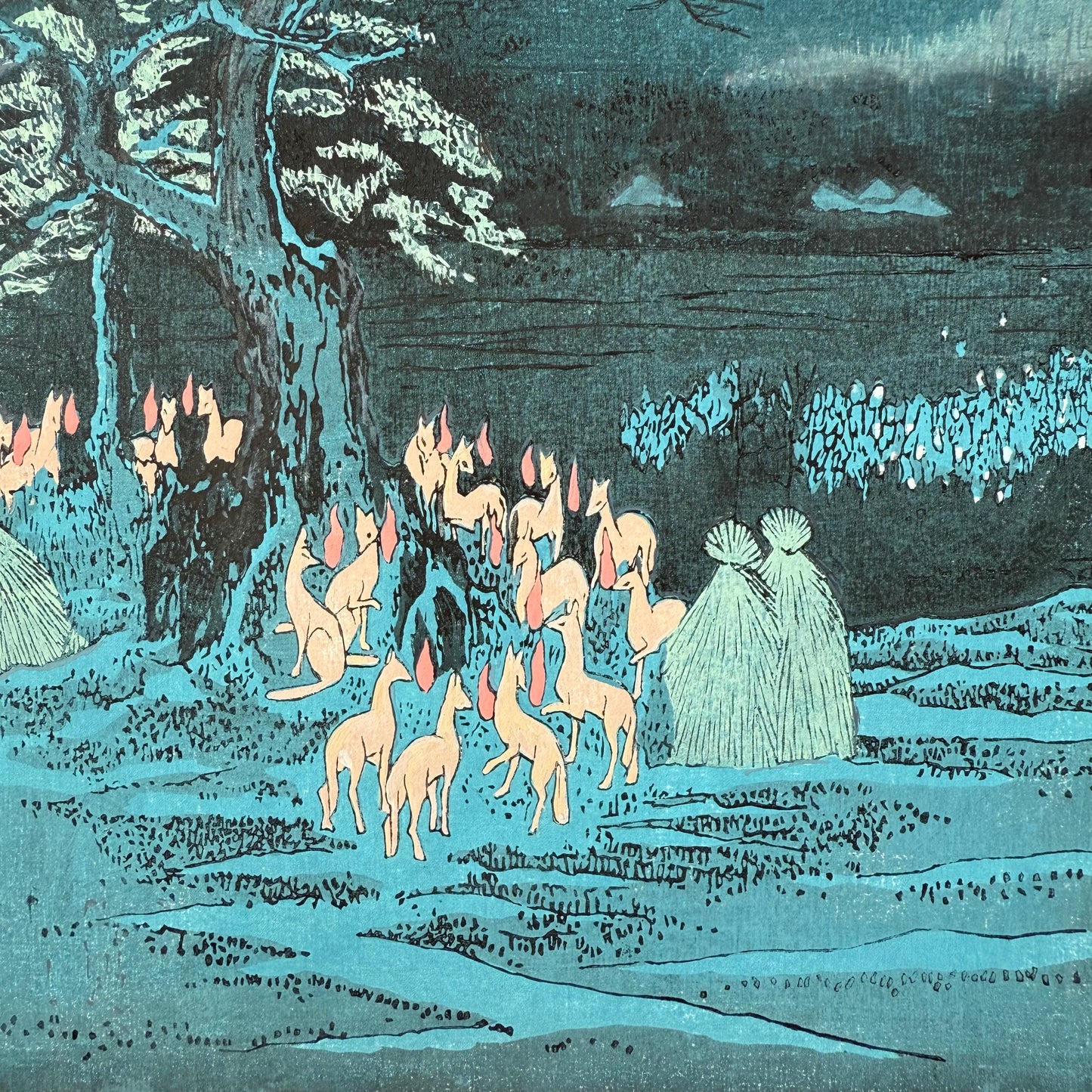 Framed Japanese Ukiyo-e Wall Art – Hiroshige “Fox Fires at Oji” by Liu Changqing | UV Acrylic Frame | Edo Period Reproduction