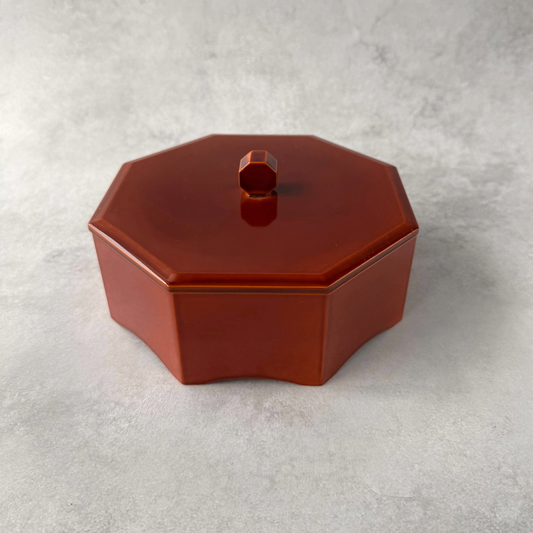 Octagonal Japanese Lacquer Box with Lid | Vintage Urushi Box | 17cm Traditional Tableware