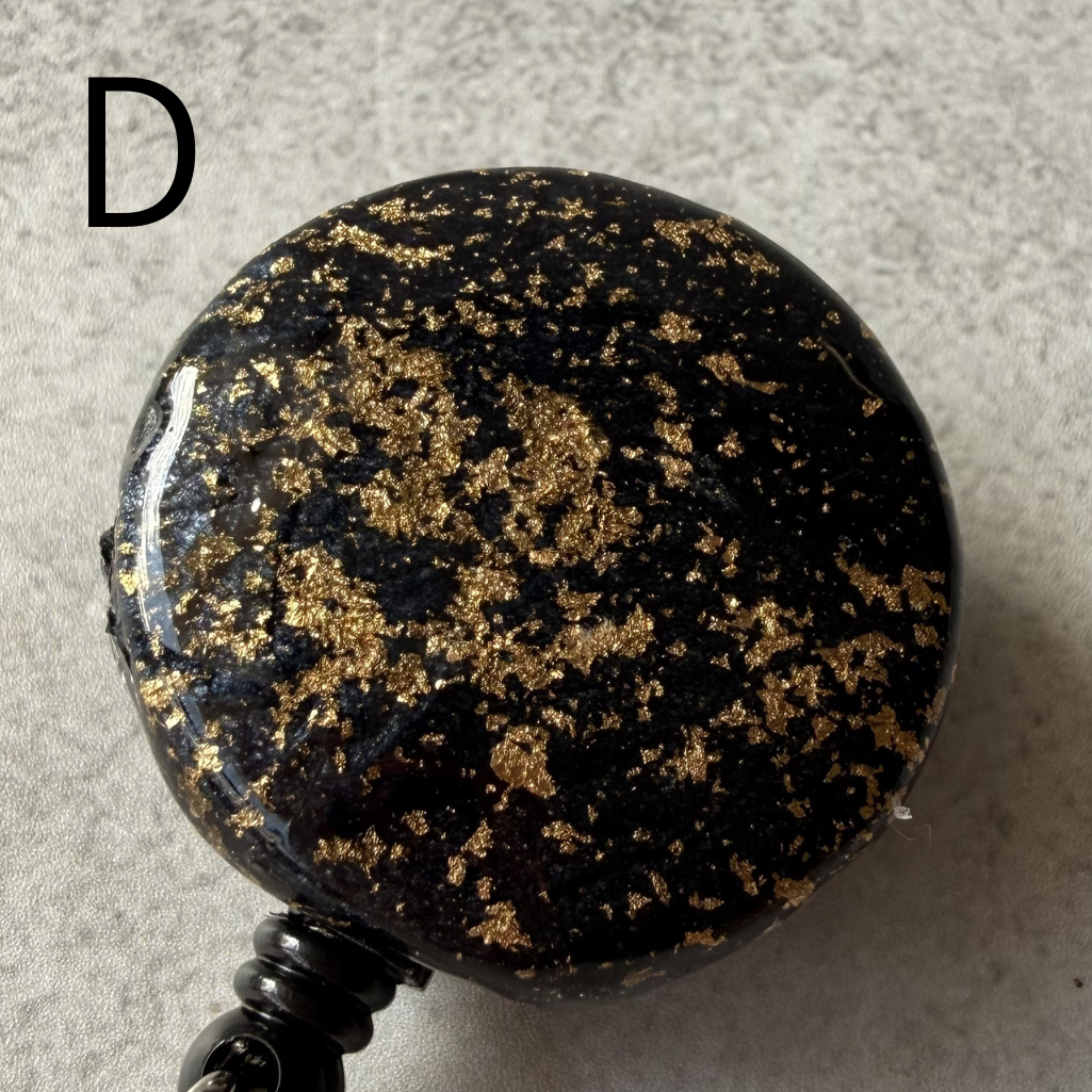 Gold Leaf Japanese Washi Badge Reel, Galaxy Black Retractable ID Holder, Luxury Nurse Badge Reel, Handmade Office Accessory, Unique Teacher Gift