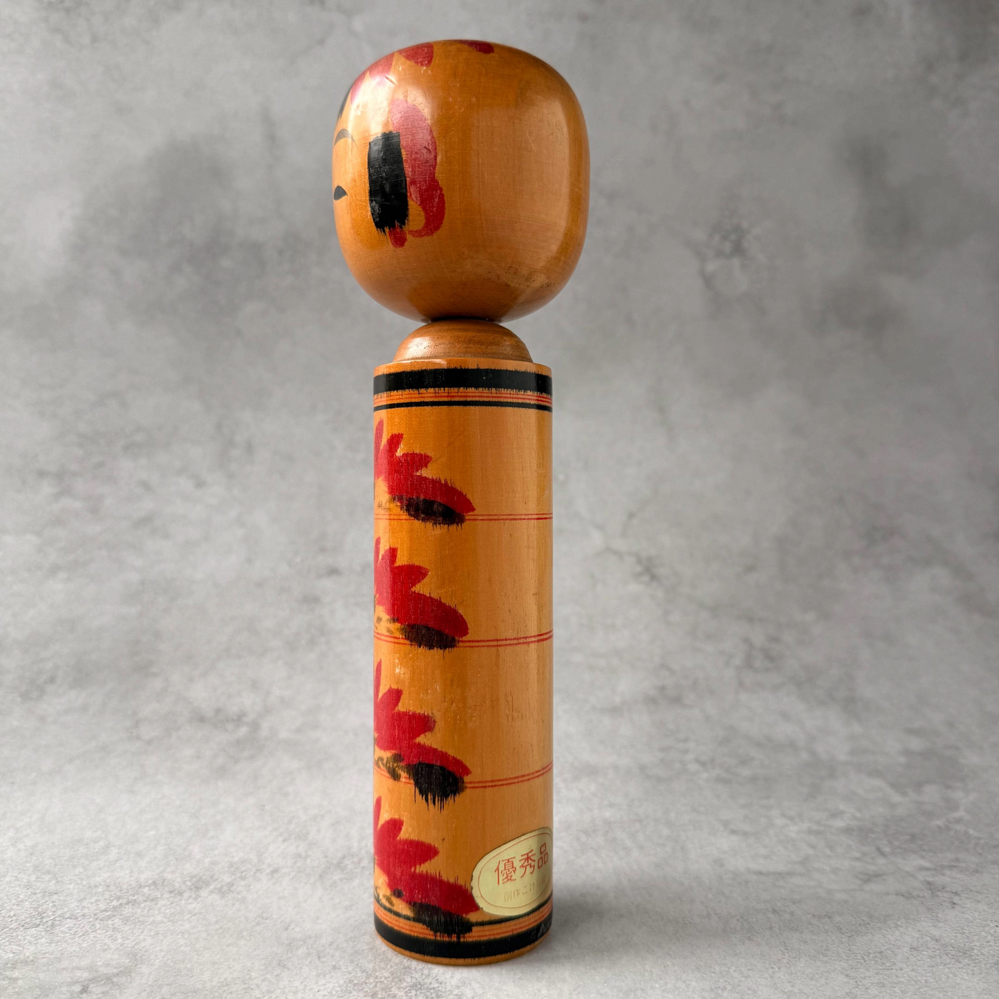 [Award-Winning Artist] Akira Ohe Vintage Kokeshi Doll, Togatta Style, 1970s – 9.45 inch Hand-Painted Japanese Folk Art