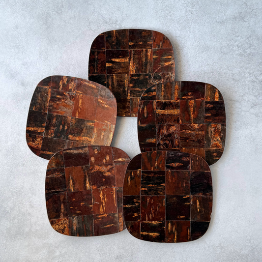 [Handcrafted Kabazaiku Tray Set of 5] Traditional Japanese Cherry Bark Craft from Akita – Square Plates 13cm (5.12in)