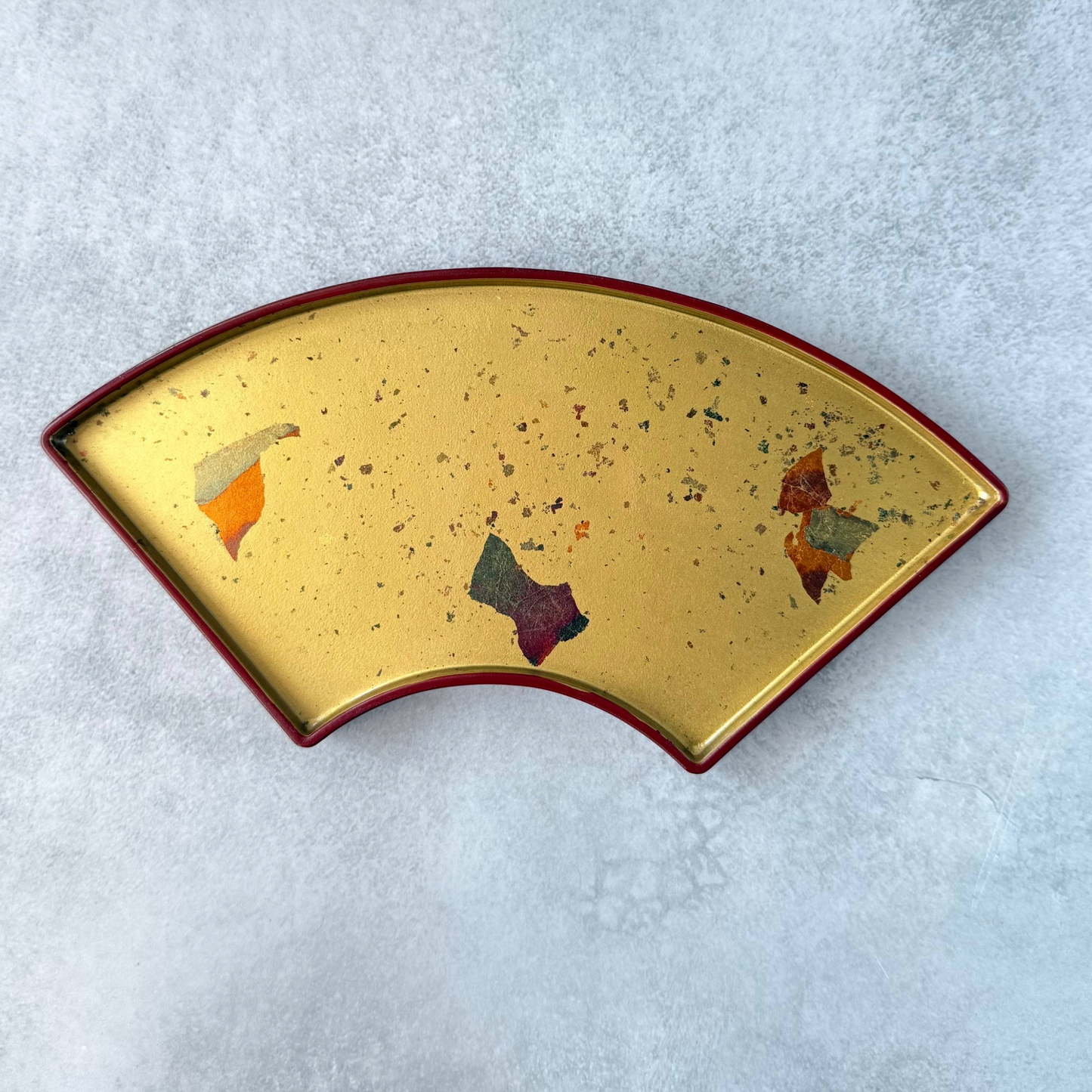 Vintage Hakuhichi Kanazawa Gold Leaf Fan-Shaped Plate Set of 5 (1970s, Rare & Hard-to-Find)
