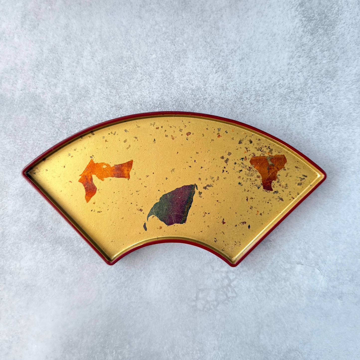 Vintage Hakuhichi Kanazawa Gold Leaf Fan-Shaped Plate Set of 5 (1970s, Rare & Hard-to-Find)