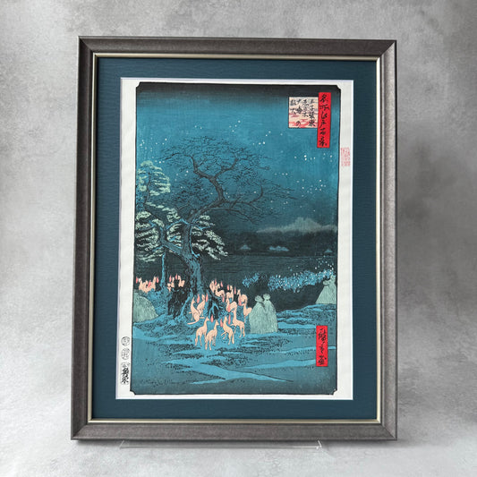 Framed Japanese Ukiyo-e Wall Art – Hiroshige “Fox Fires at Oji” by Liu Changqing | UV Acrylic Frame | Edo Period Reproduction