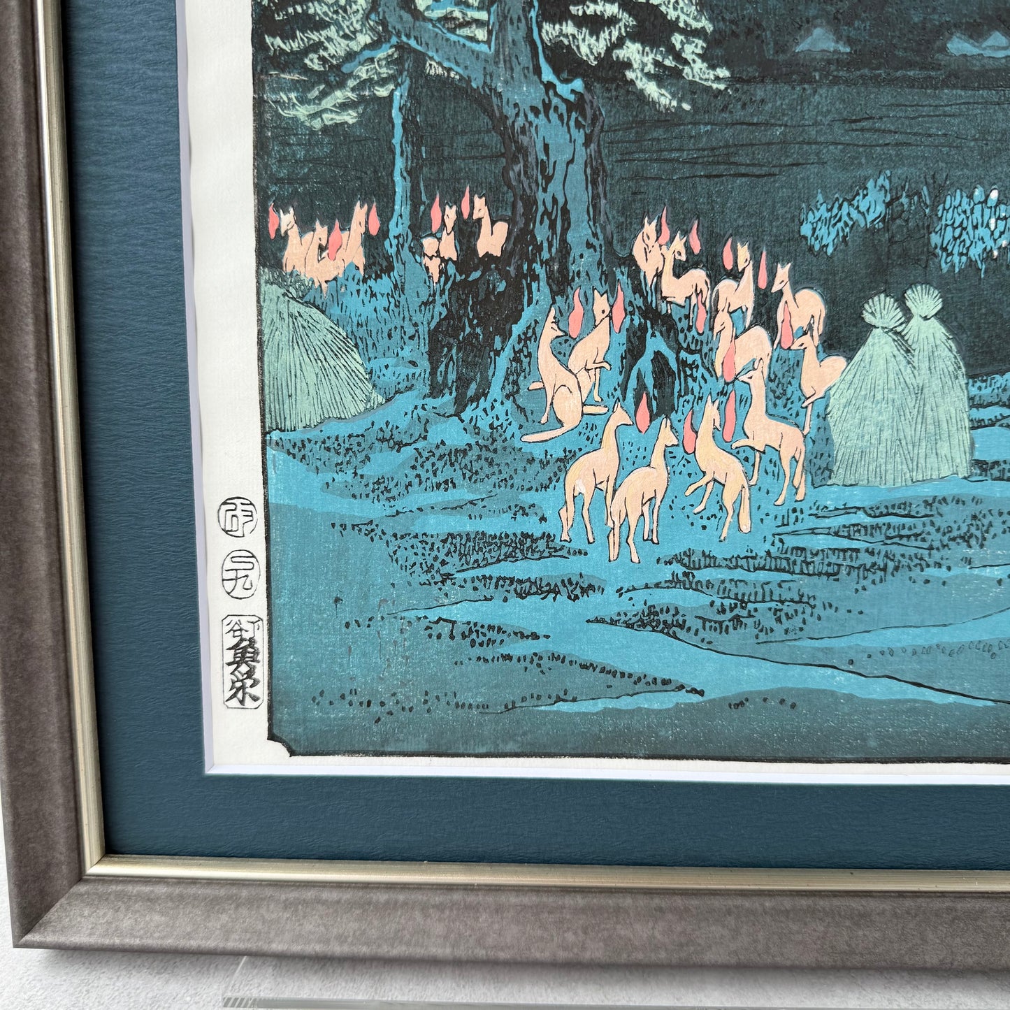 Framed Japanese Ukiyo-e Wall Art – Hiroshige “Fox Fires at Oji” by Liu Changqing | UV Acrylic Frame | Edo Period Reproduction
