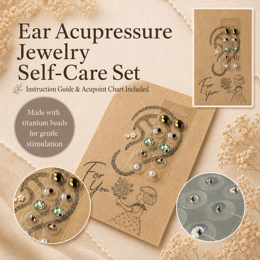 Ear Acupressure Jewelry Self-Care Set, 10 Pieces with Basic Steps & Target Points Guide