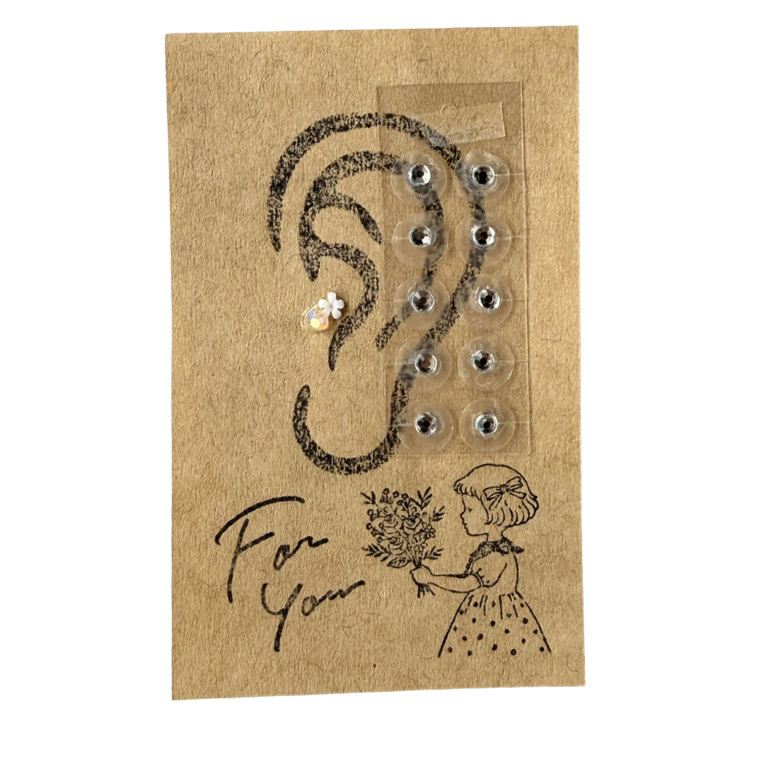 Simple Design Ear Acupressure Jewelry Self-Care Set, 10 Pieces with Basic Steps & Target Points Guide