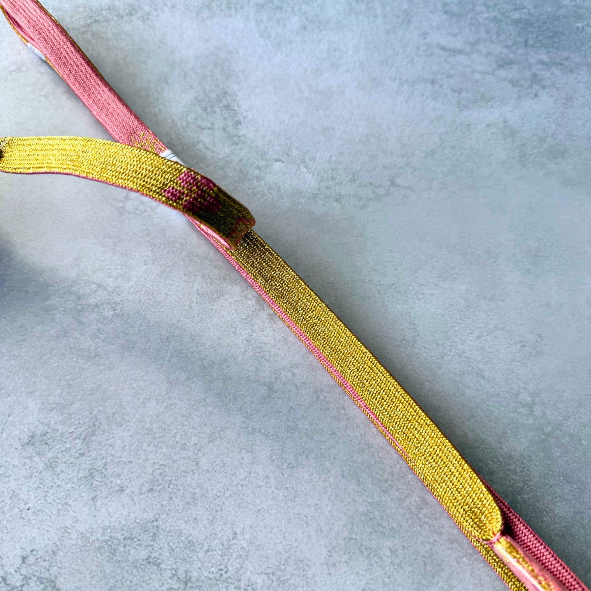 Metallic gold reverse side and braided texture of dusty rose Japanese silk obijime