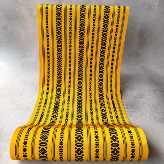 Antique Japanese yellow and black striped hachisun obi fabric bolt